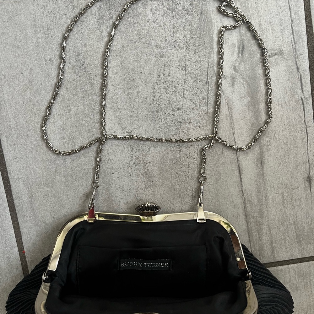 Classic Black Clutch with Gold Frame and Chain Strap